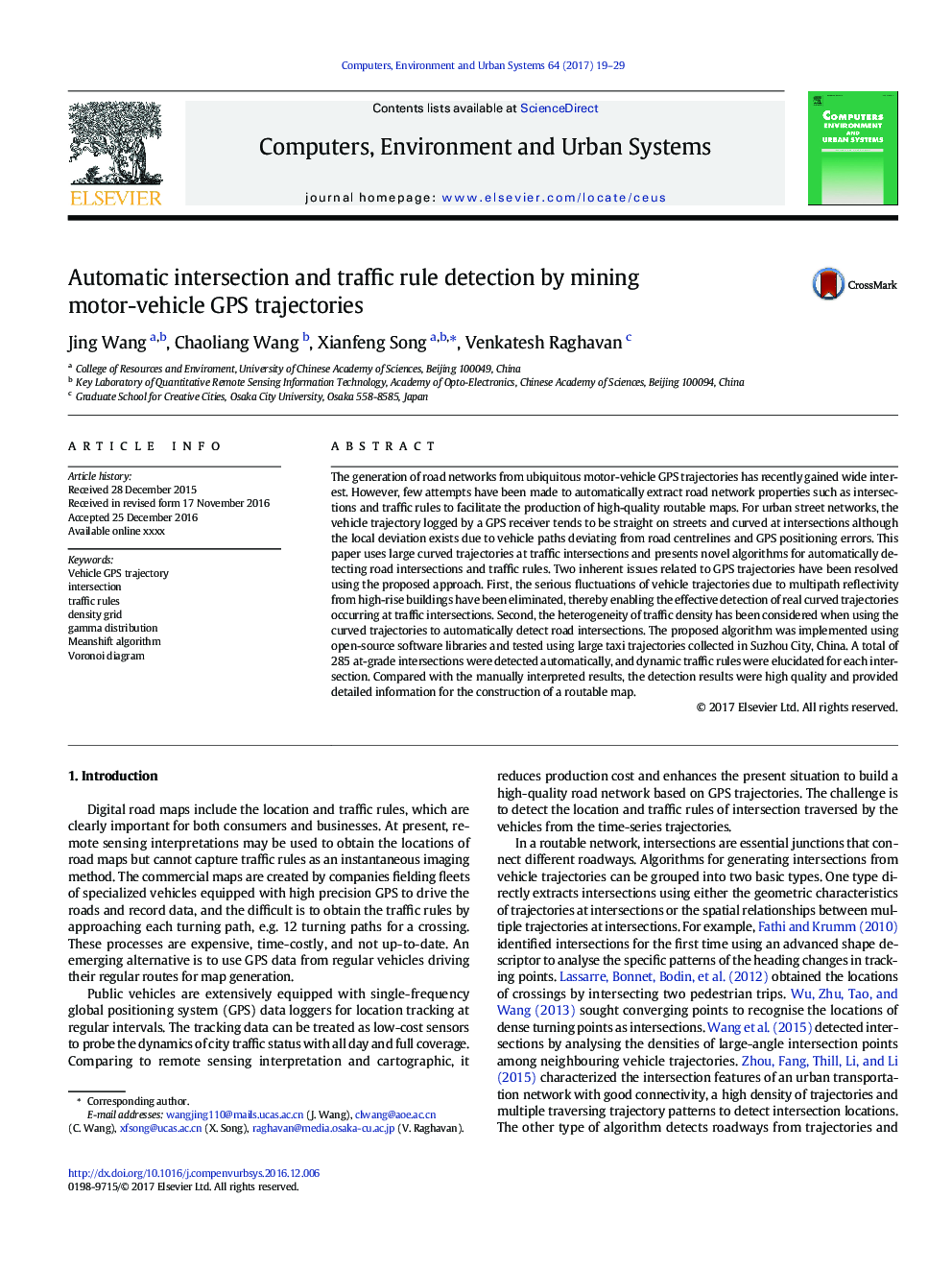 Automatic intersection and traffic rule detection by mining motor-vehicle GPS trajectories