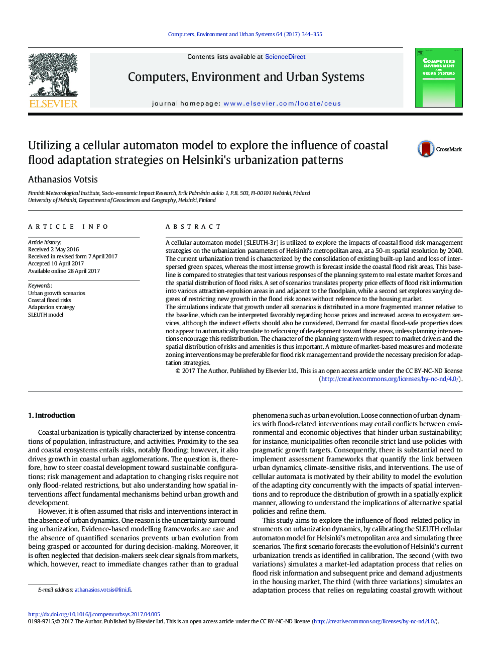 Utilizing a cellular automaton model to explore the influence of coastal flood adaptation strategies on Helsinki's urbanization patterns