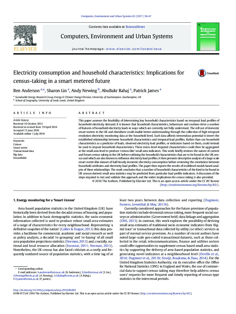 Electricity consumption and household characteristics: Implications for census-taking in a smart metered future