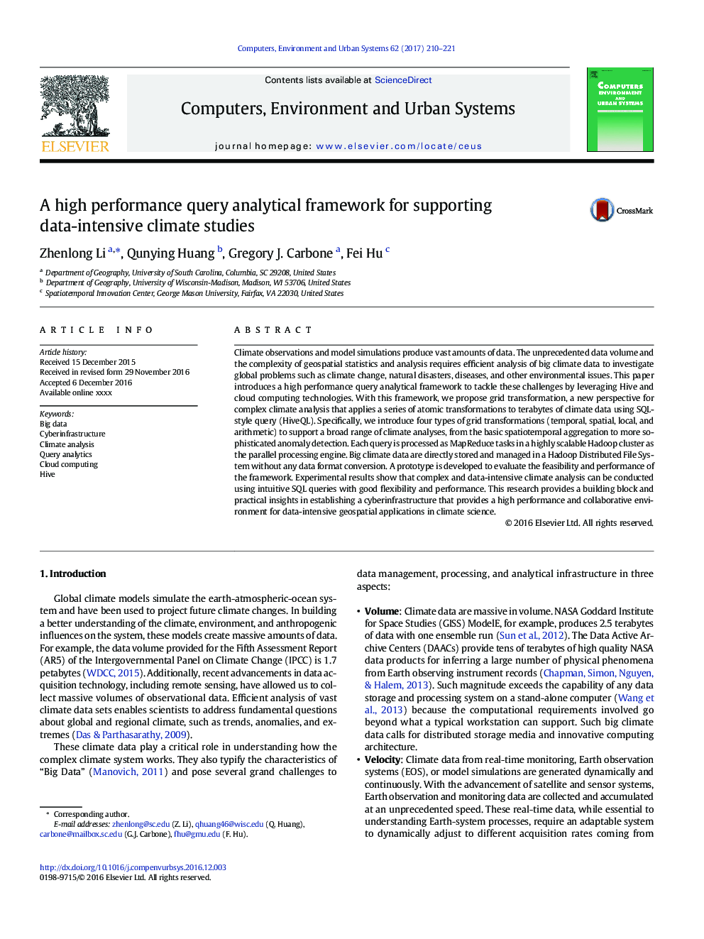 A high performance query analytical framework for supporting data-intensive climate studies