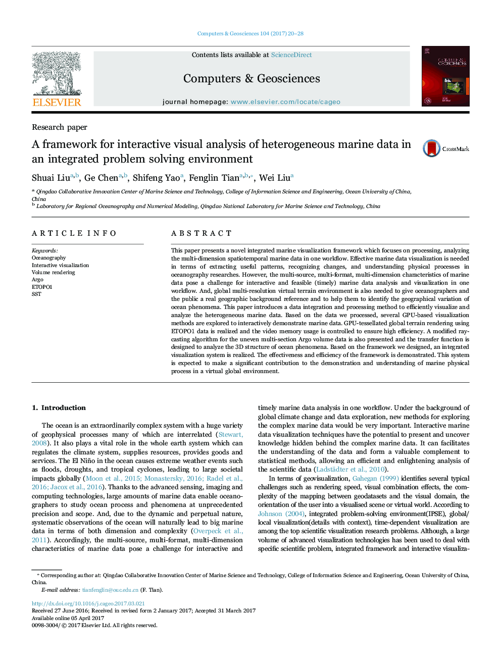 A framework for interactive visual analysis of heterogeneous marine data in an integrated problem solving environment