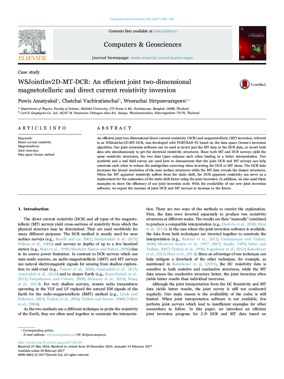 WSJointInv2D-MT-DCR: An efficient joint two-dimensional magnetotelluric and direct current resistivity inversion