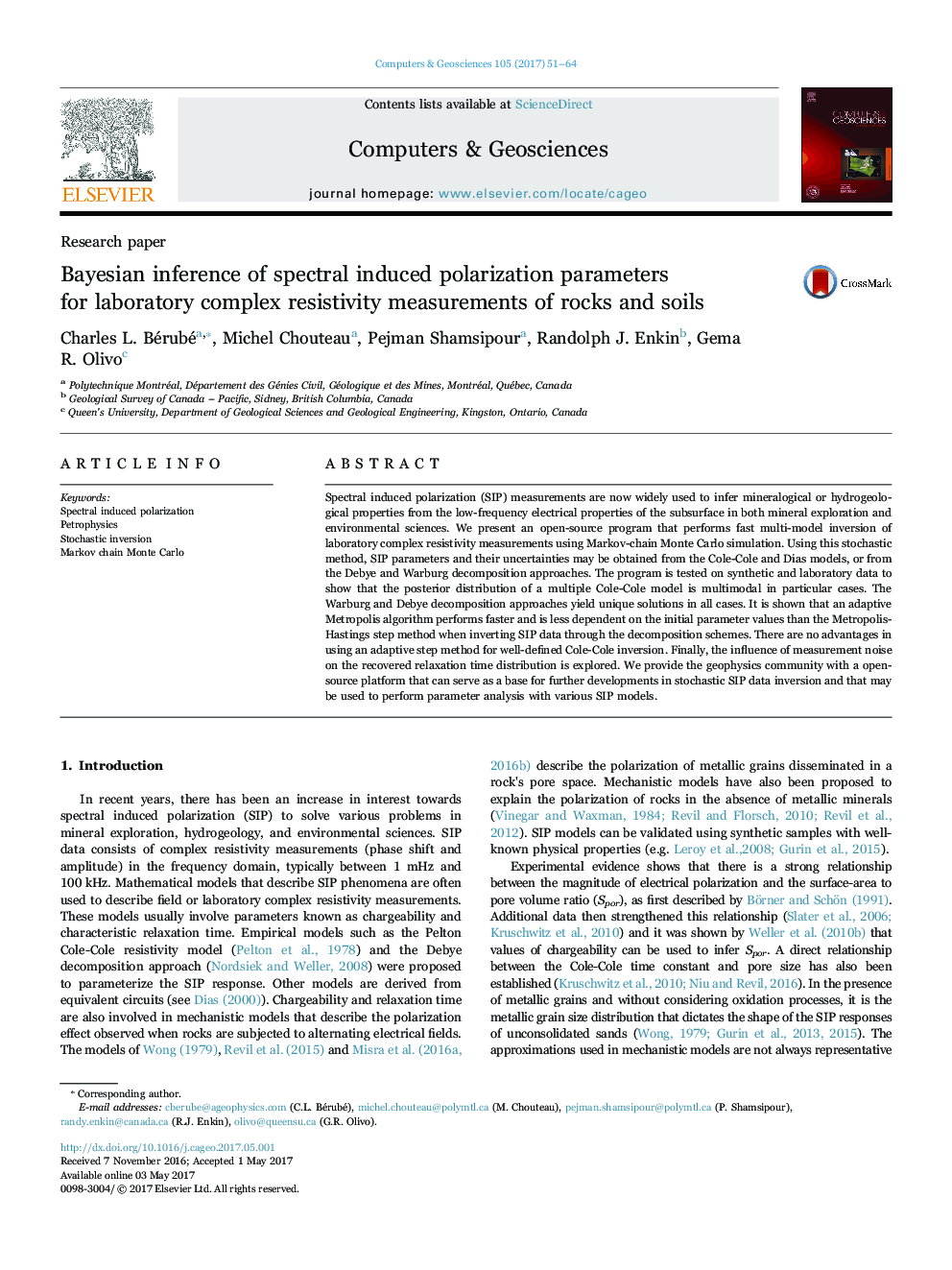 Bayesian inference of spectral induced polarization parameters for laboratory complex resistivity measurements of rocks and soils