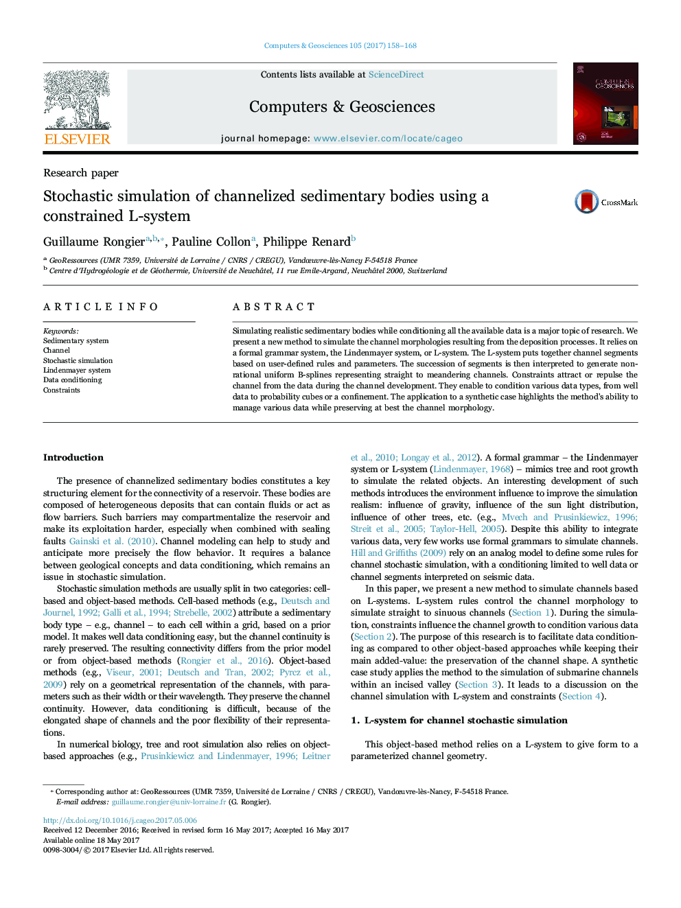 Stochastic simulation of channelized sedimentary bodies using a constrained L-system