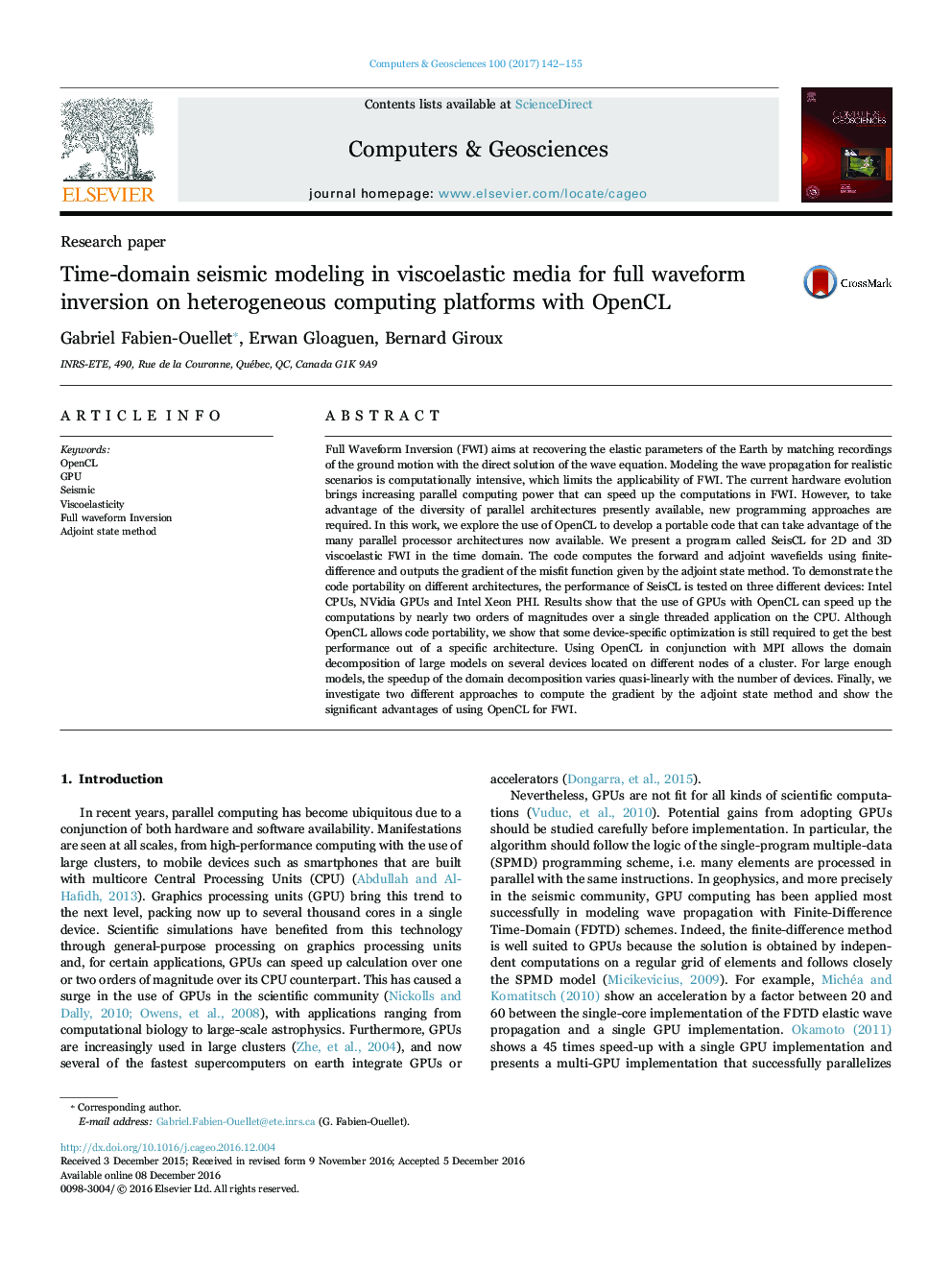 Time-domain seismic modeling in viscoelastic media for full waveform inversion on heterogeneous computing platforms with OpenCL