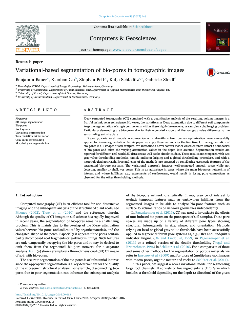 Variational-based segmentation of bio-pores in tomographic images