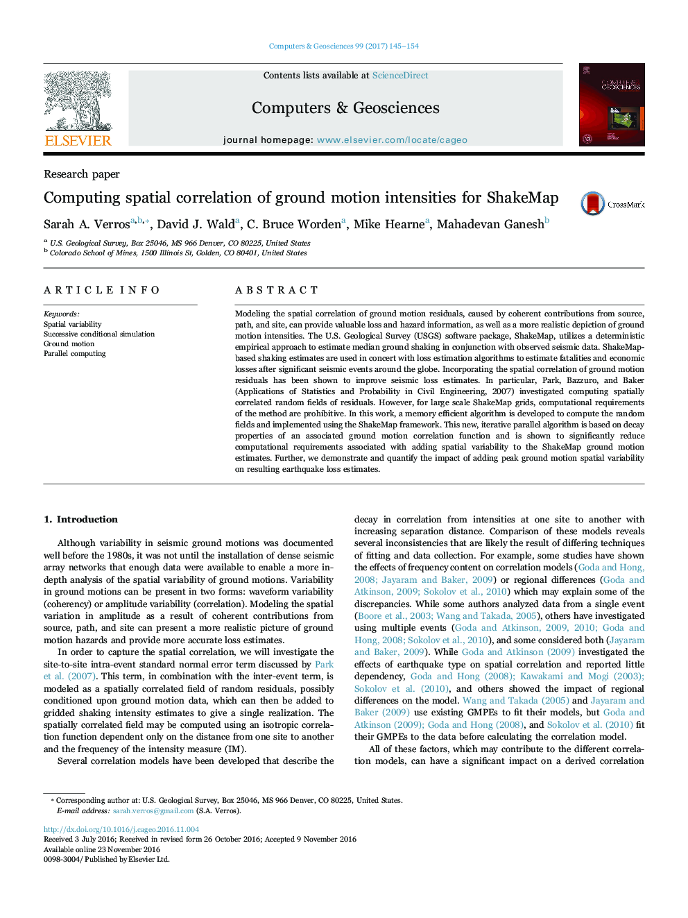 Computing spatial correlation of ground motion intensities for ShakeMap