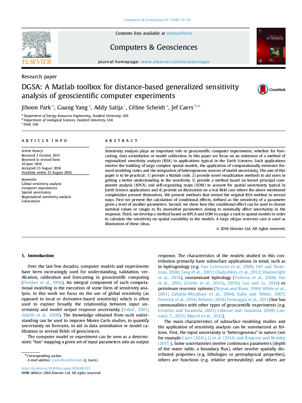 DGSA: A Matlab toolbox for distance-based generalized sensitivity analysis of geoscientific computer experiments