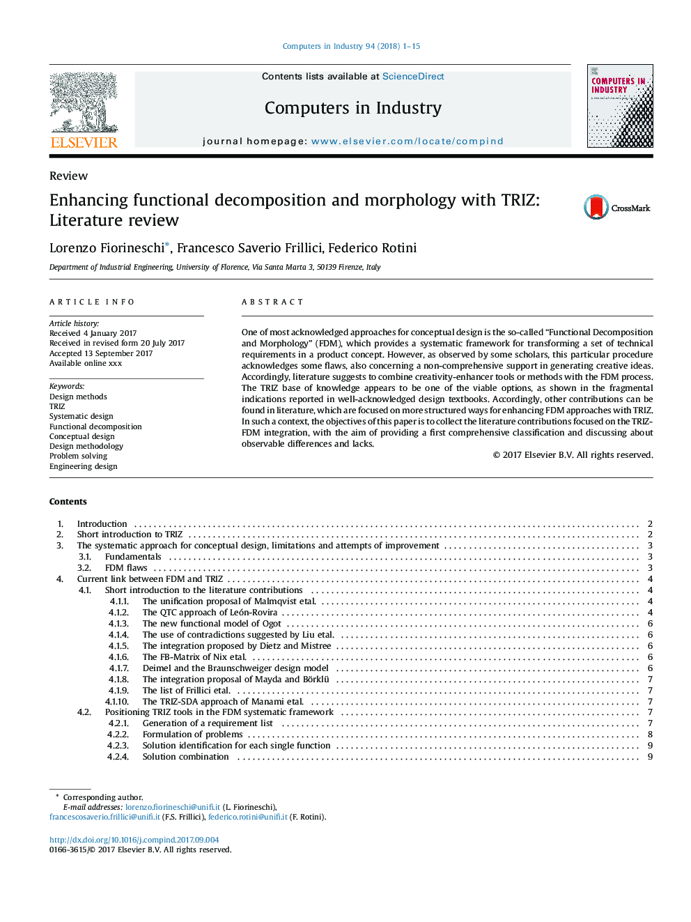 Enhancing functional decomposition and morphology with TRIZ: Literature review