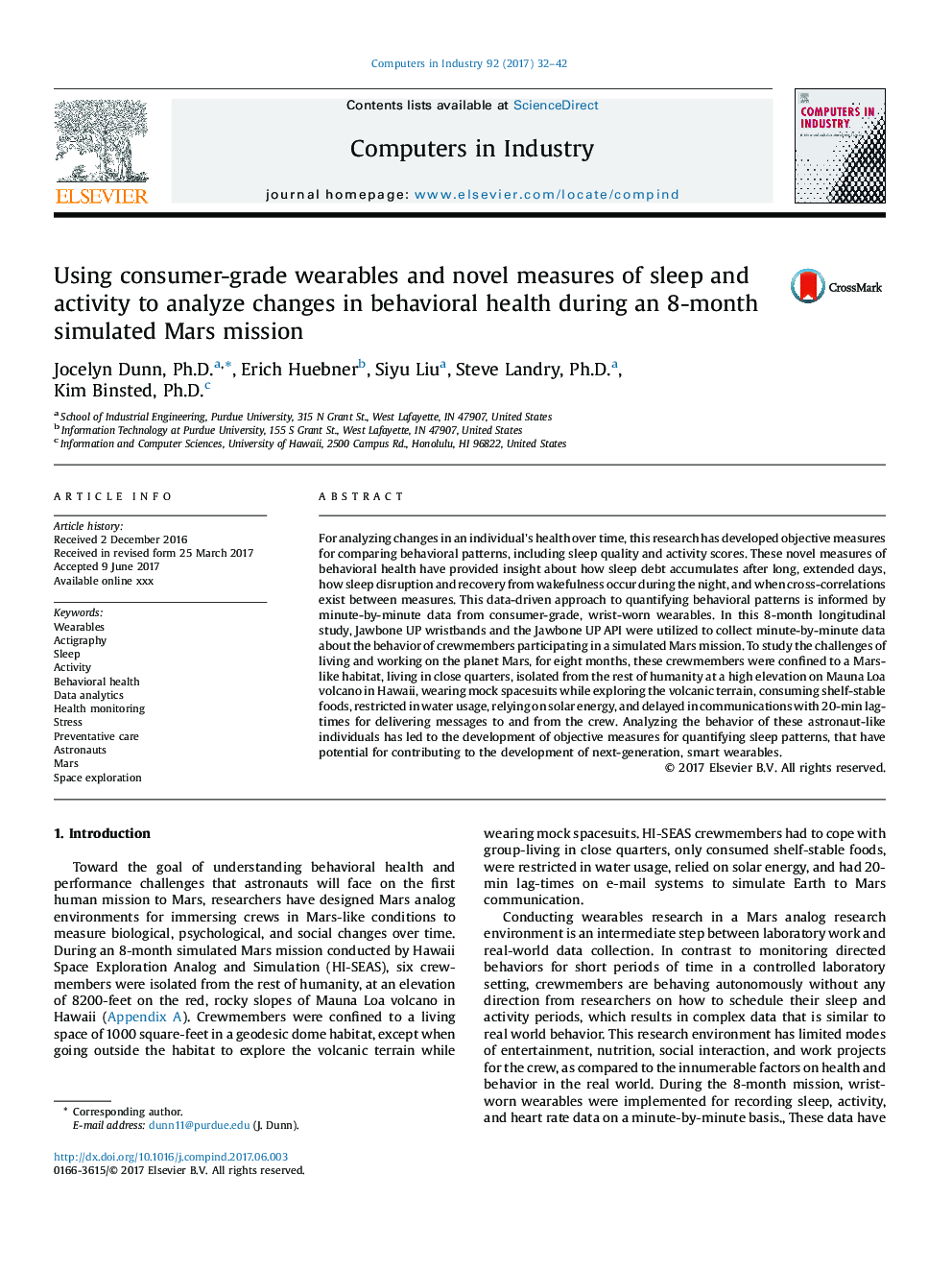 Using consumer-grade wearables and novel measures of sleep and activity to analyze changes in behavioral health during an 8-month simulated Mars mission