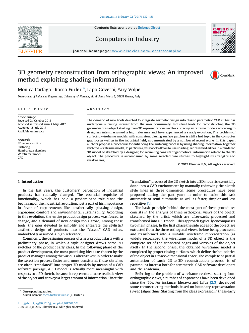 3D geometry reconstruction from orthographic views: An improved method exploiting shading information