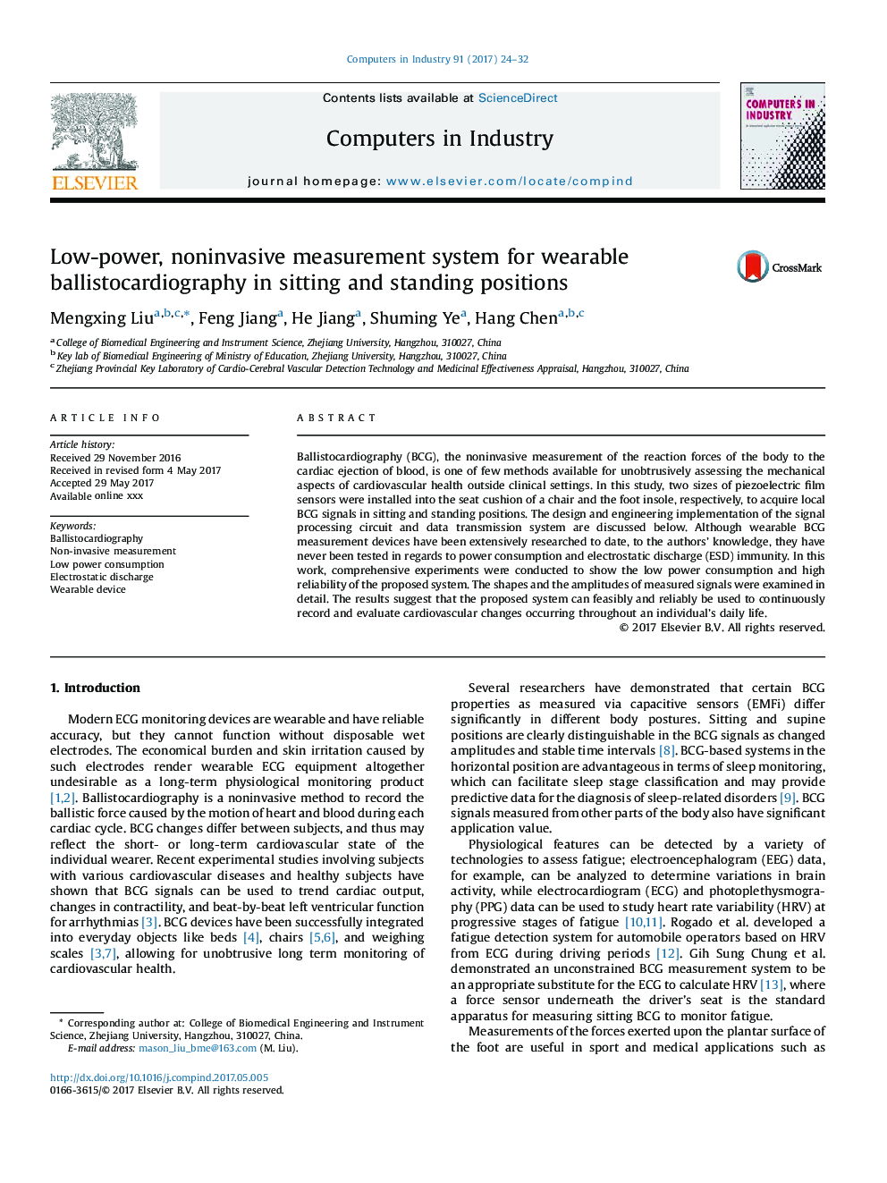 Low-power, noninvasive measurement system for wearable ballistocardiography in sitting and standing positions