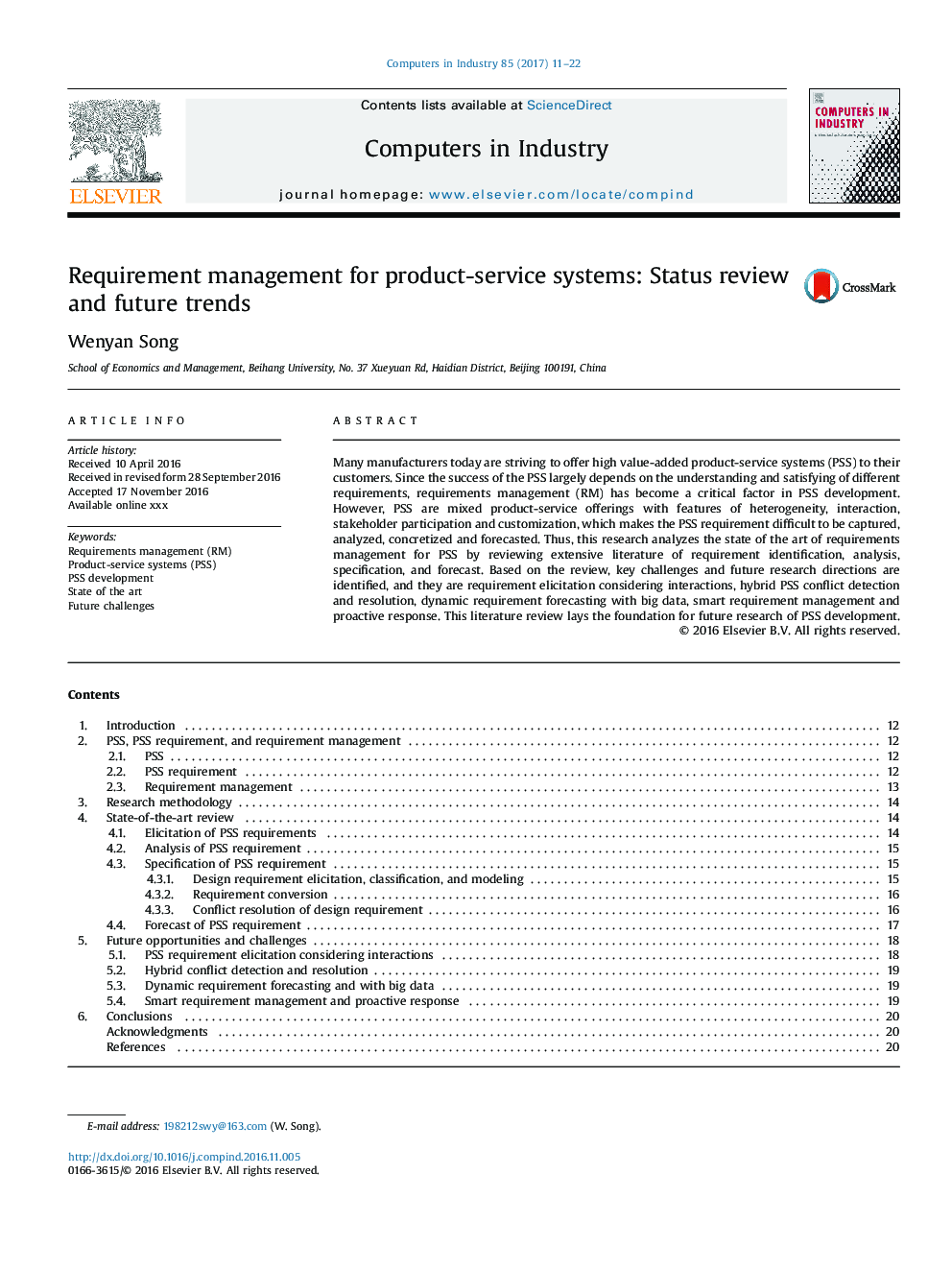 Requirement management for product-service systems: Status review and future trends