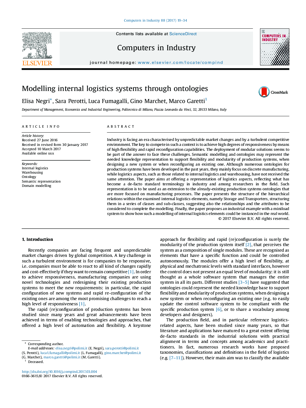 Modelling internal logistics systems through ontologies