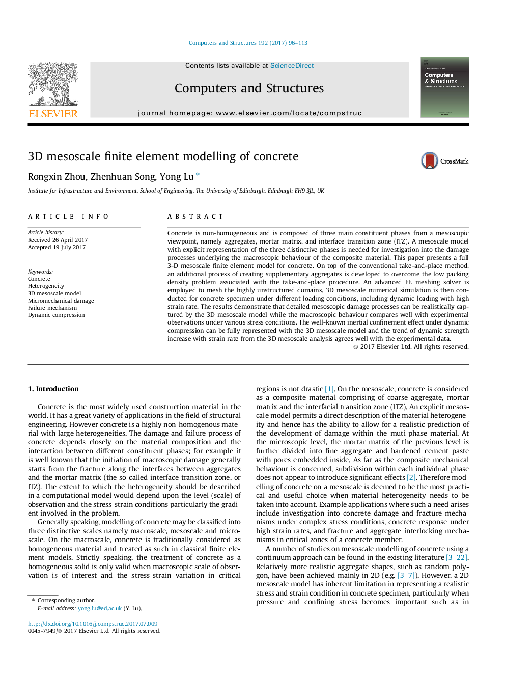 3D mesoscale finite element modelling of concrete