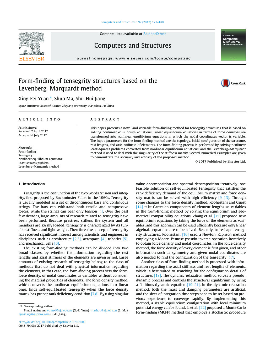 Form-finding of tensegrity structures based on the Levenberg-Marquardt method