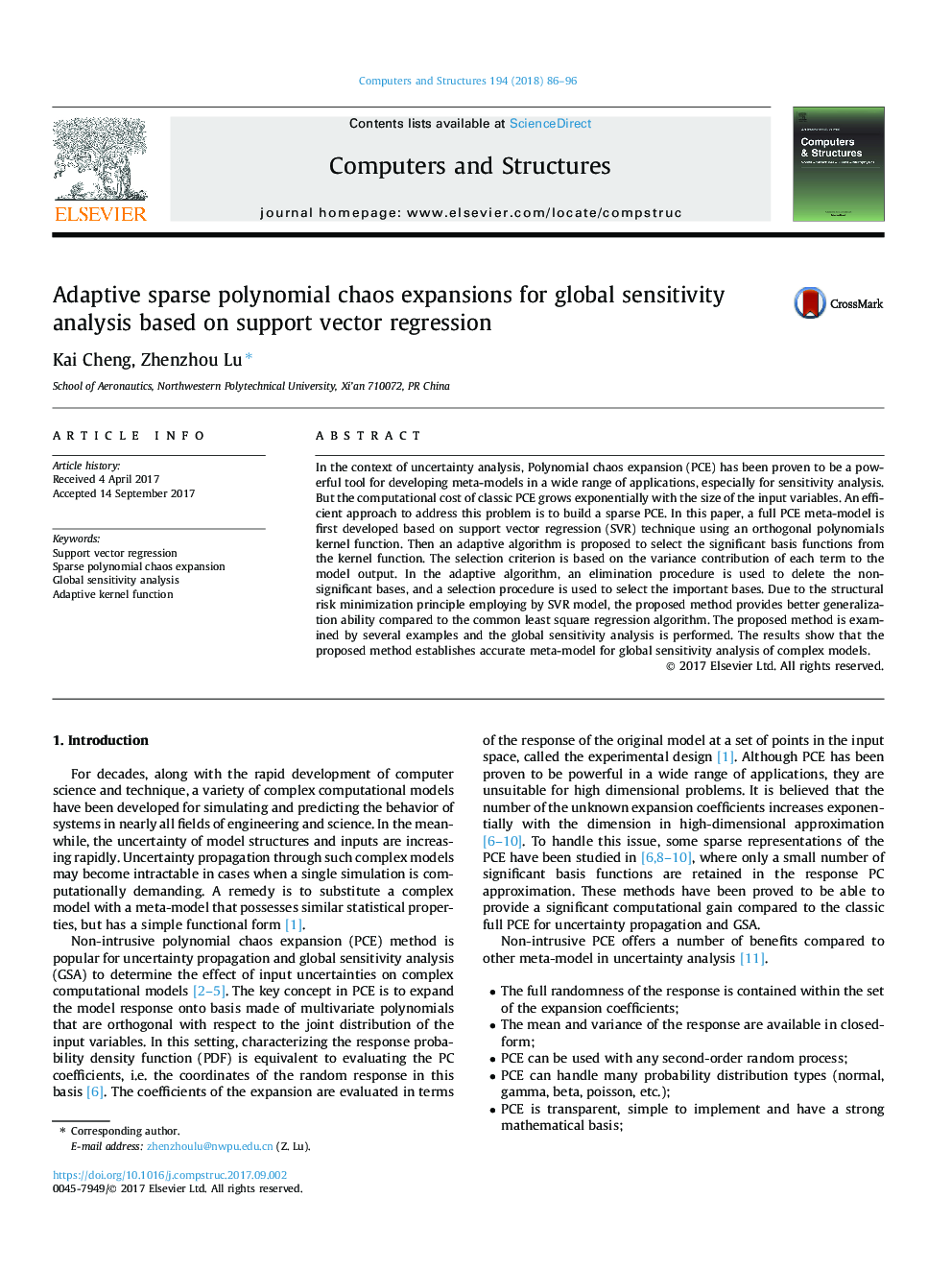 Adaptive sparse polynomial chaos expansions for global sensitivity analysis based on support vector regression