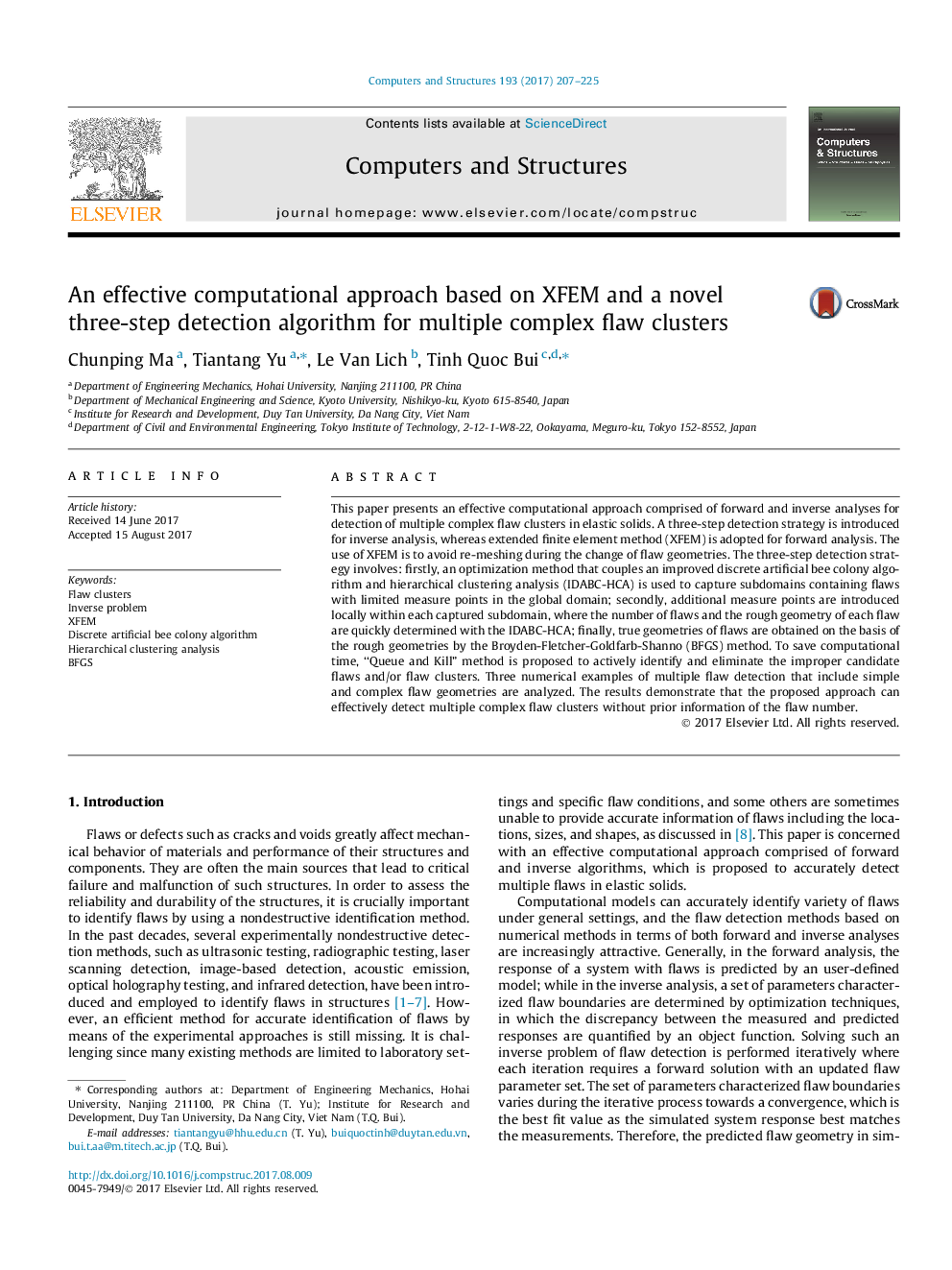 An effective computational approach based on XFEM and a novel three-step detection algorithm for multiple complex flaw clusters