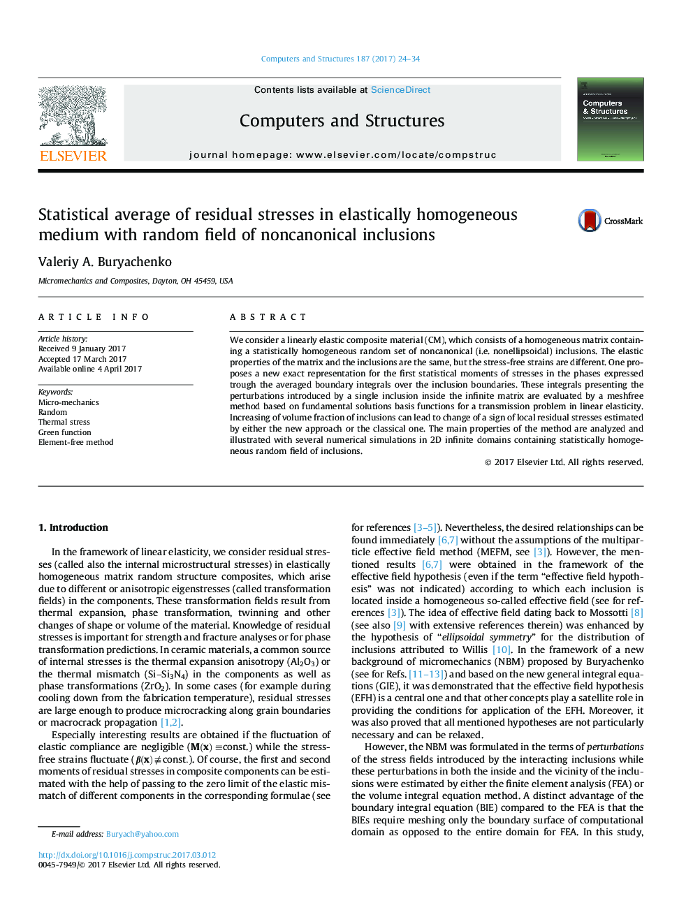 Statistical average of residual stresses in elastically homogeneous medium with random field of noncanonical inclusions