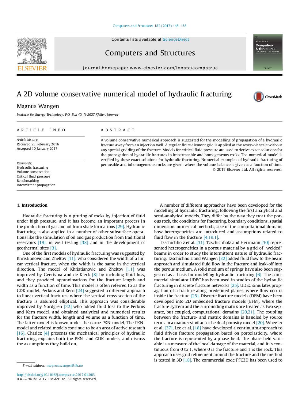 A 2D volume conservative numerical model of hydraulic fracturing