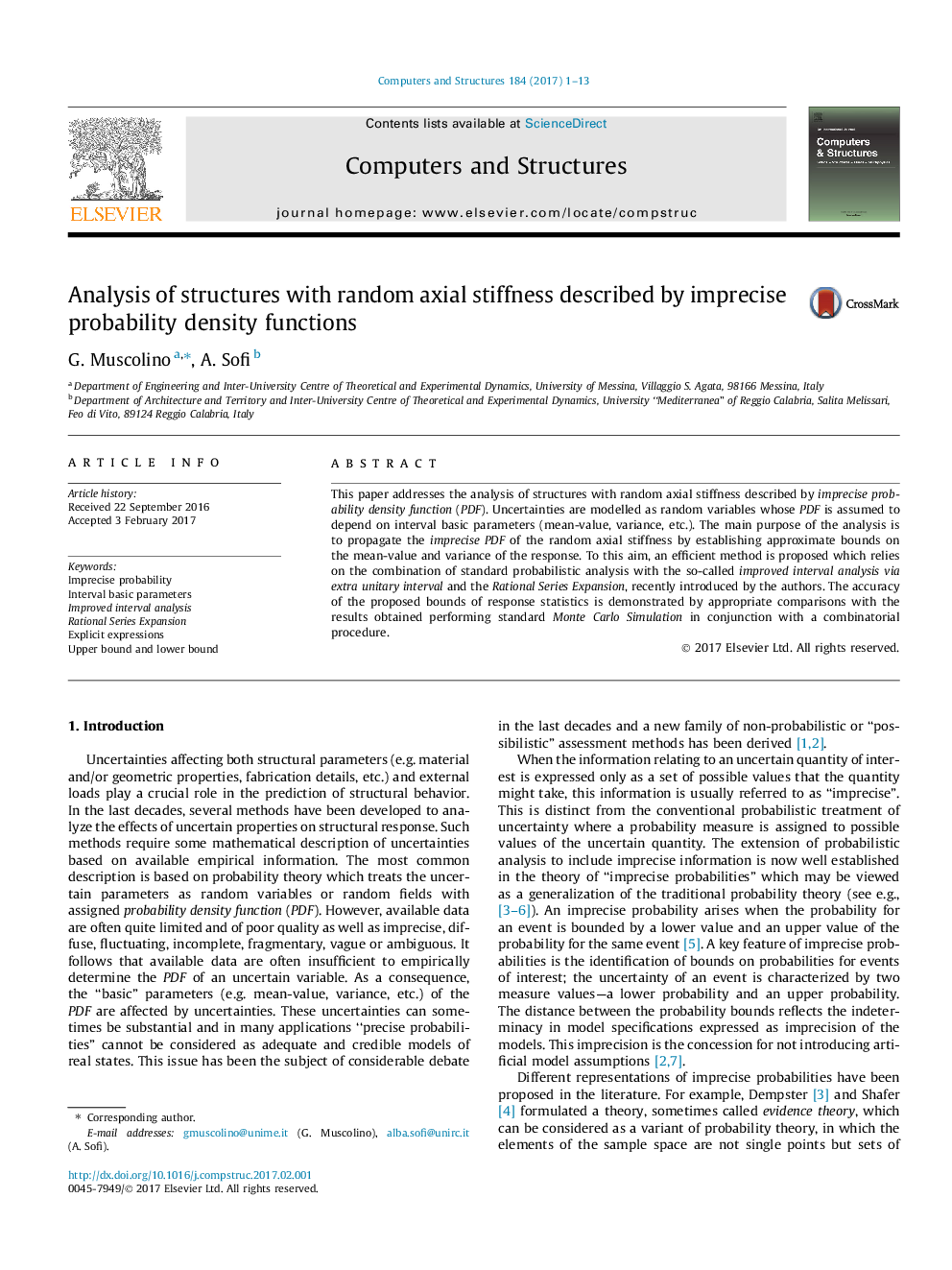 Analysis of structures with random axial stiffness described by imprecise probability density functions