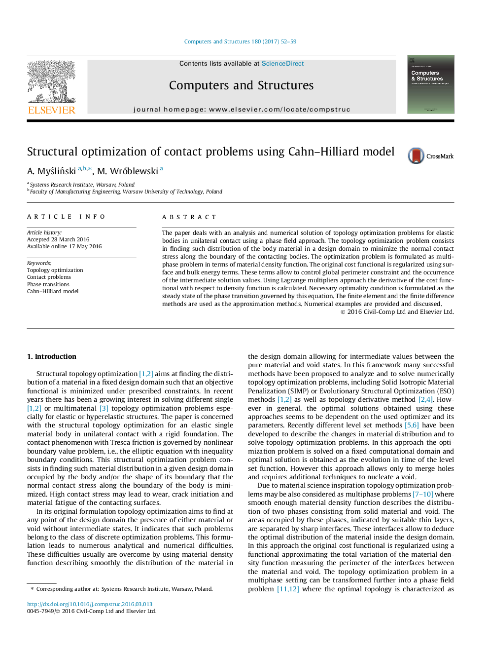 Structural optimization of contact problems using Cahn-Hilliard model