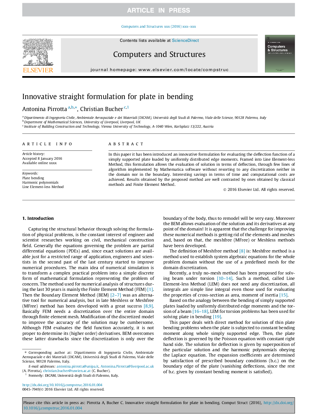 Innovative straight formulation for plate in bending