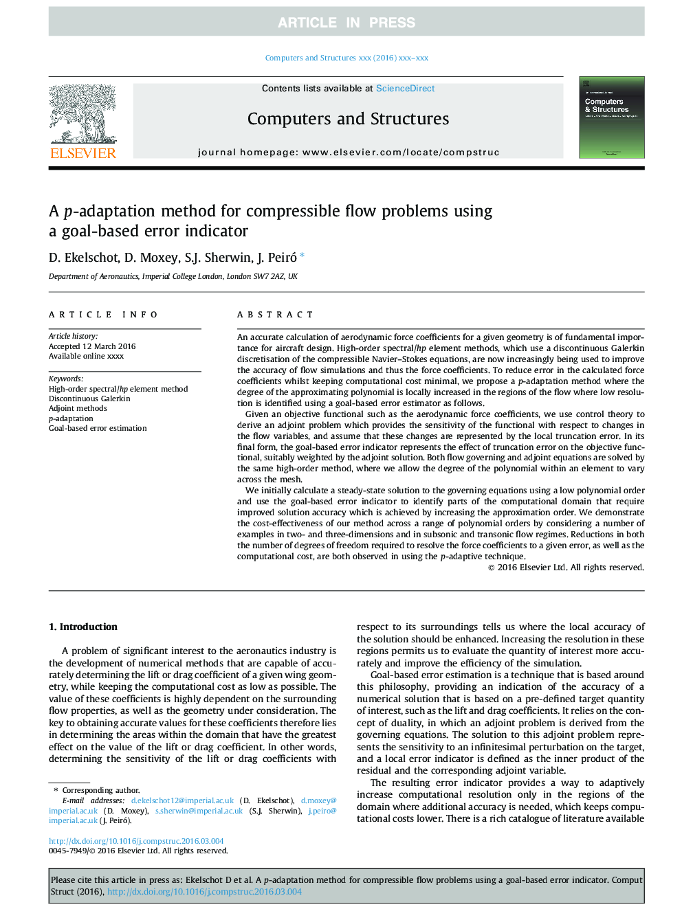 A p-adaptation method for compressible flow problems using a goal-based error indicator