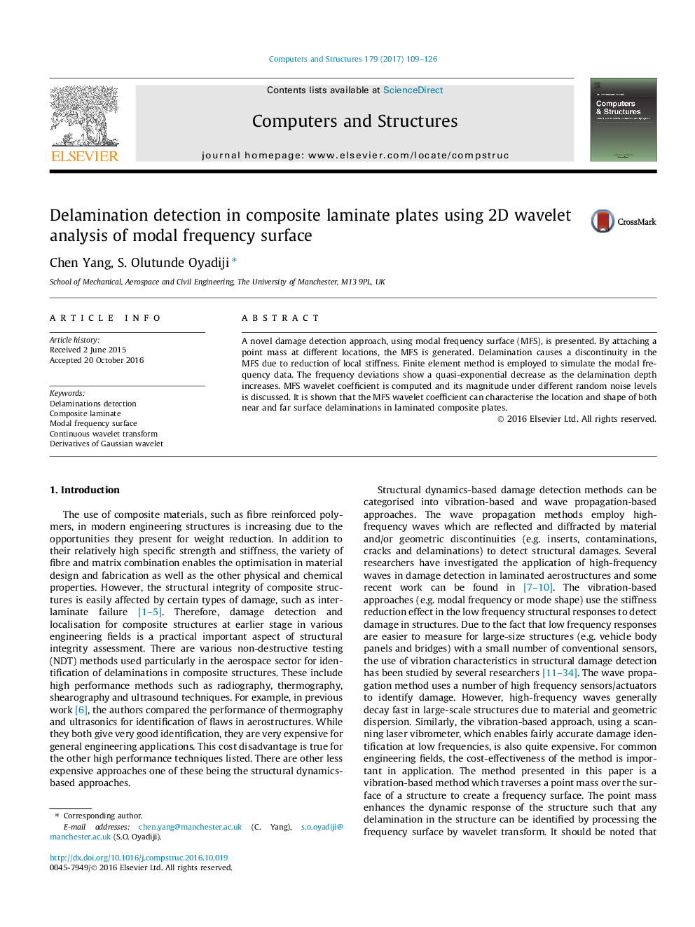 Delamination detection in composite laminate plates using 2D wavelet analysis of modal frequency surface