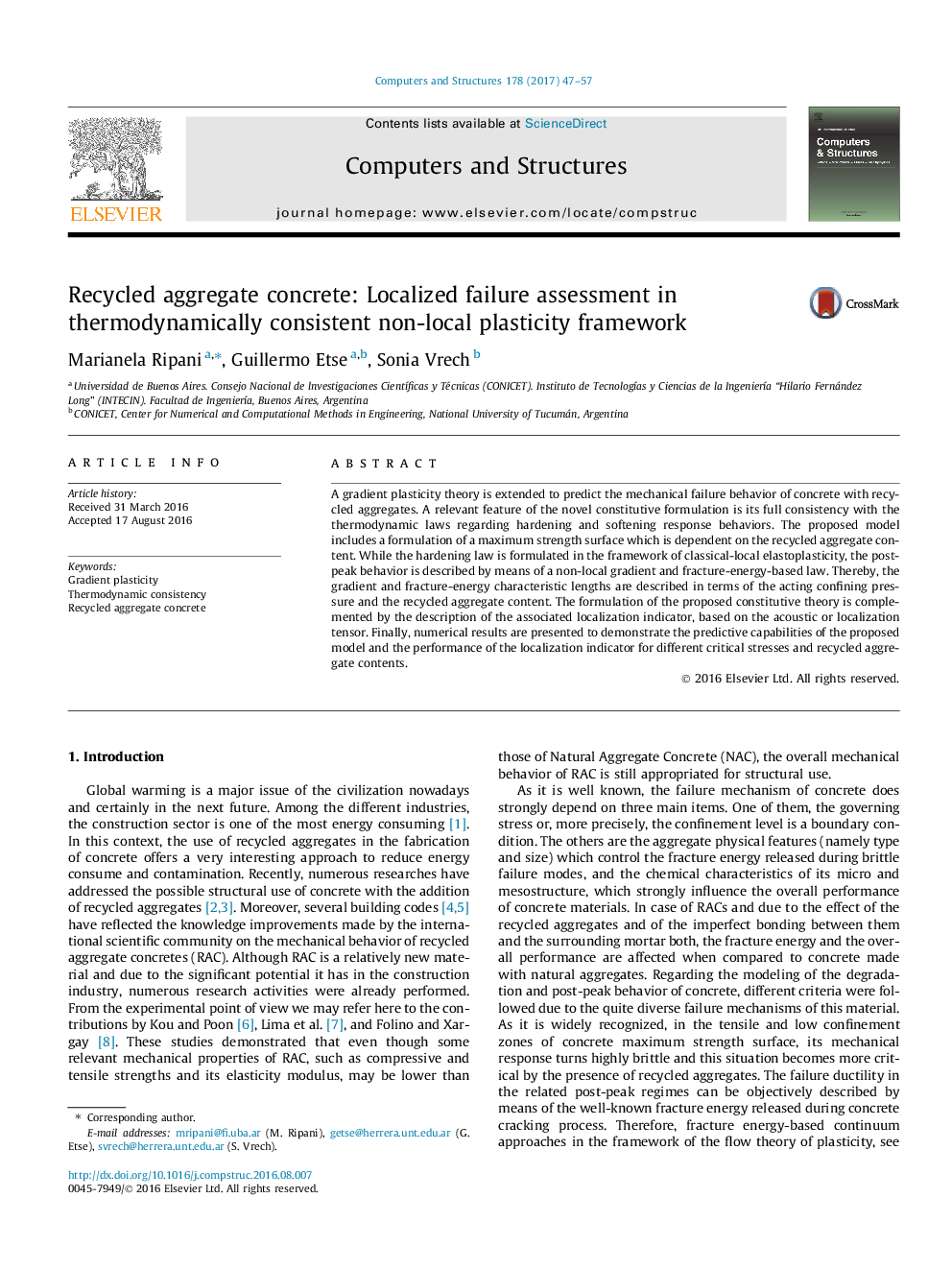 Recycled aggregate concrete: Localized failure assessment in thermodynamically consistent non-local plasticity framework