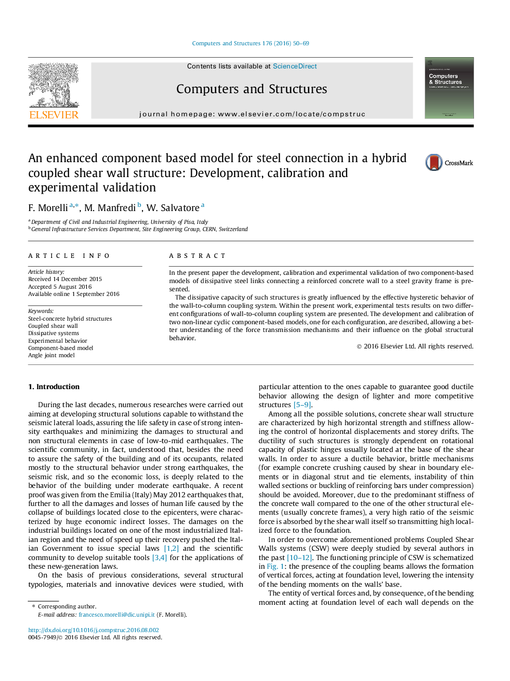 An enhanced component based model for steel connection in a hybrid coupled shear wall structure: Development, calibration and experimental validation