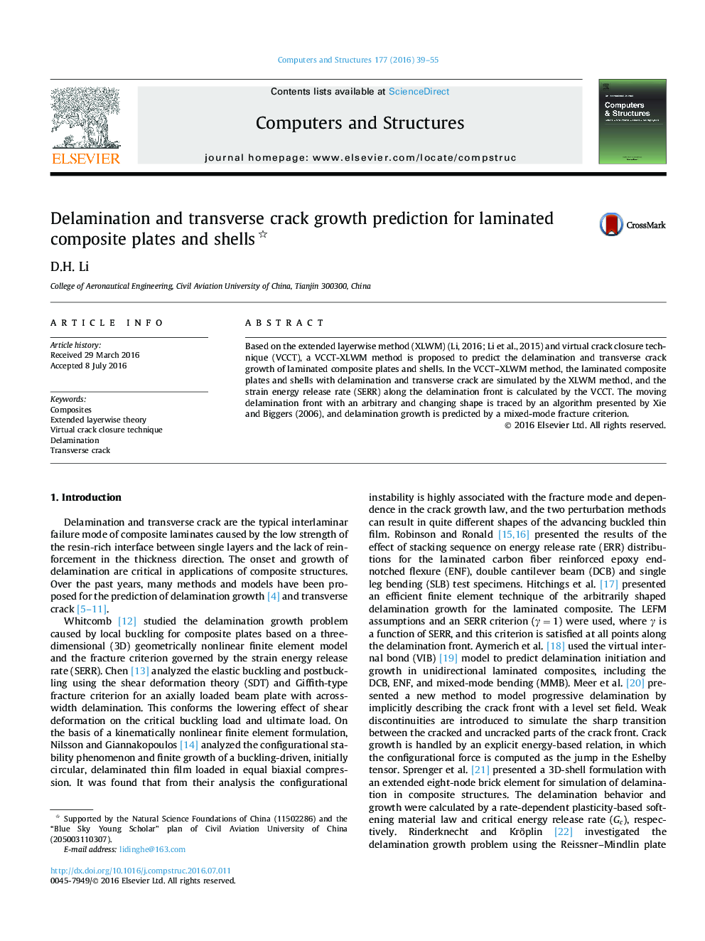 Delamination and transverse crack growth prediction for laminated composite plates and shells
