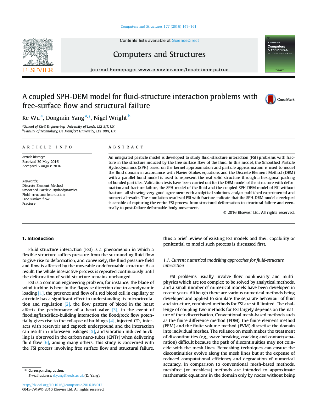 A coupled SPH-DEM model for fluid-structure interaction problems with free-surface flow and structural failure