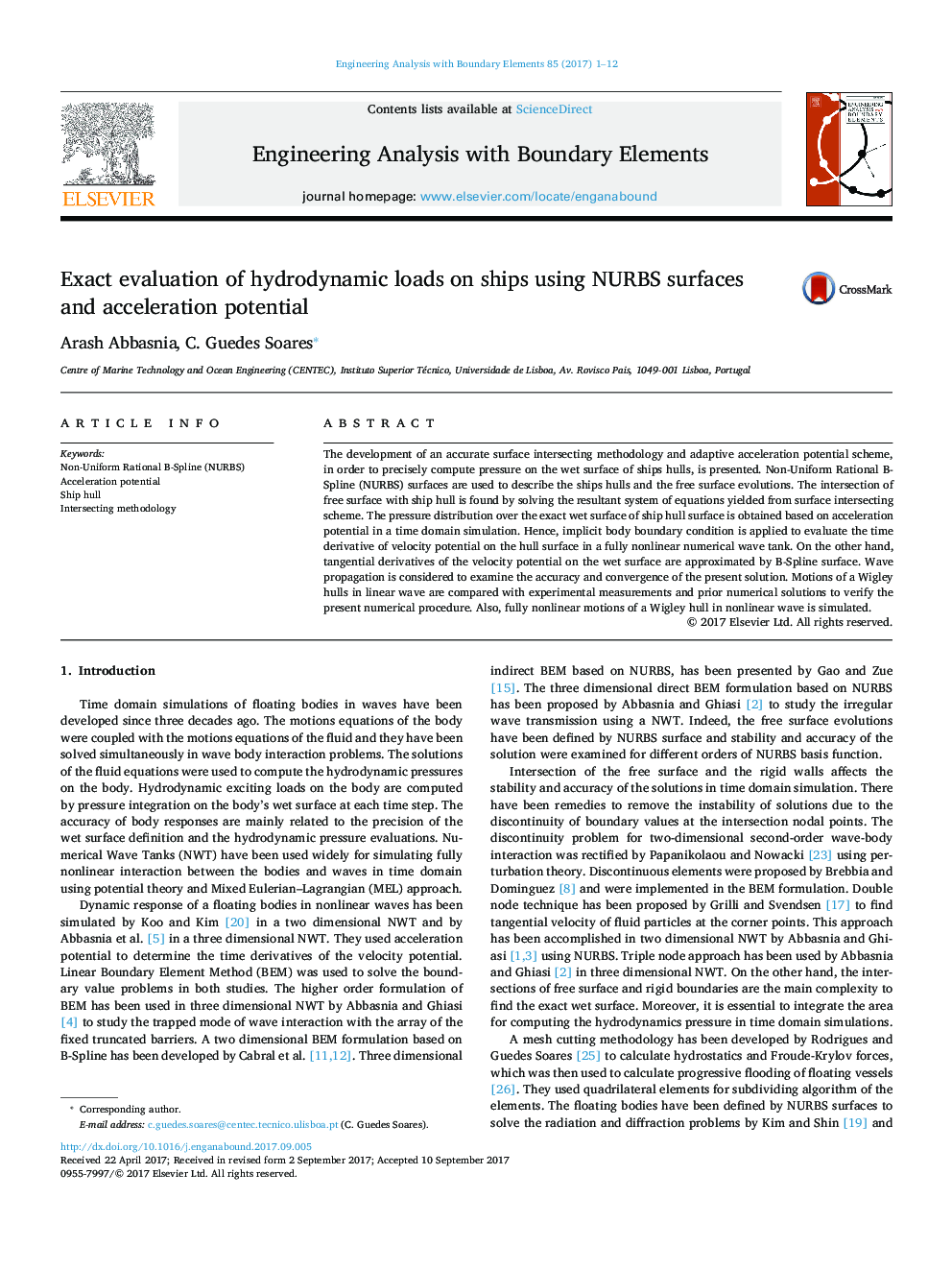 Exact evaluation of hydrodynamic loads on ships using NURBS surfaces and acceleration potential