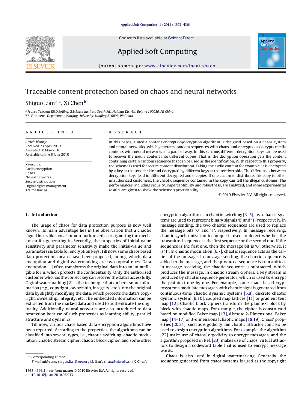 Traceable content protection based on chaos and neural networks