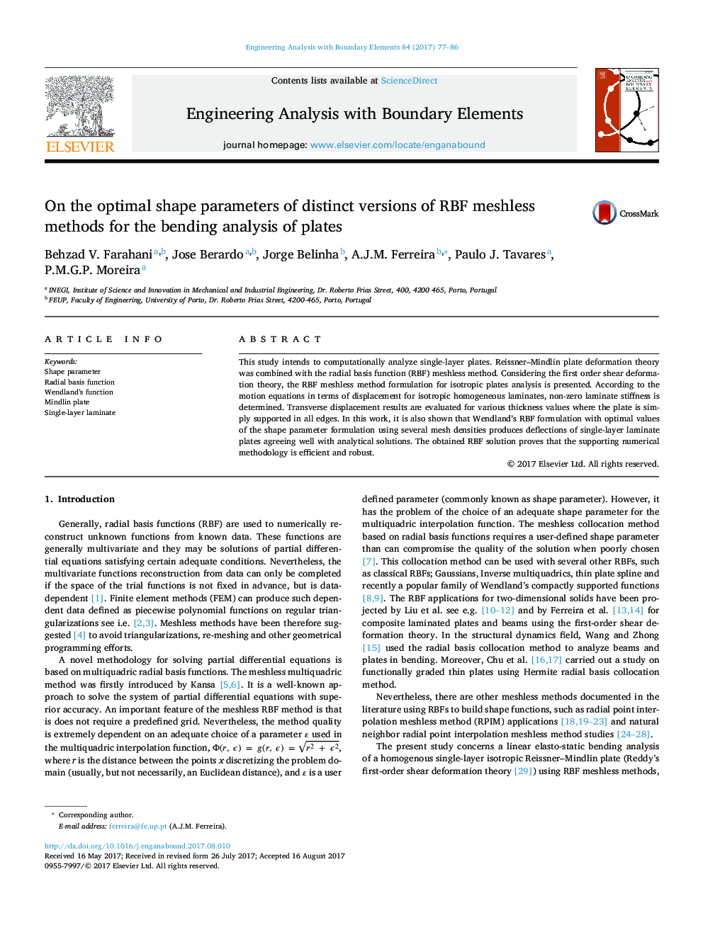 On the optimal shape parameters of distinct versions of RBF meshless methods for the bending analysis of plates