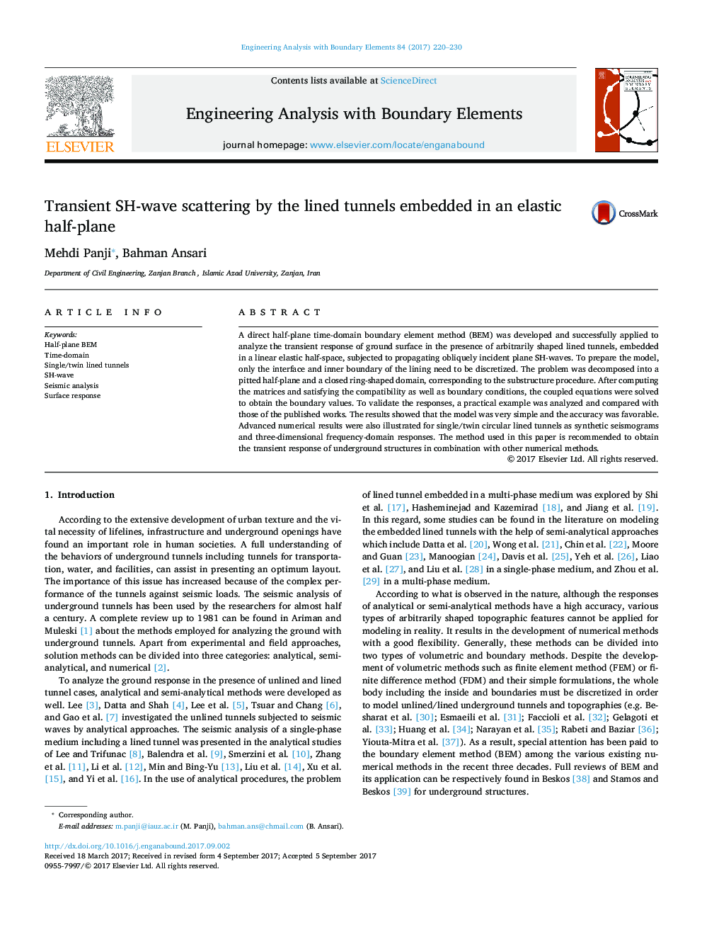 Transient SH-wave scattering by the lined tunnels embedded in an elastic half-plane