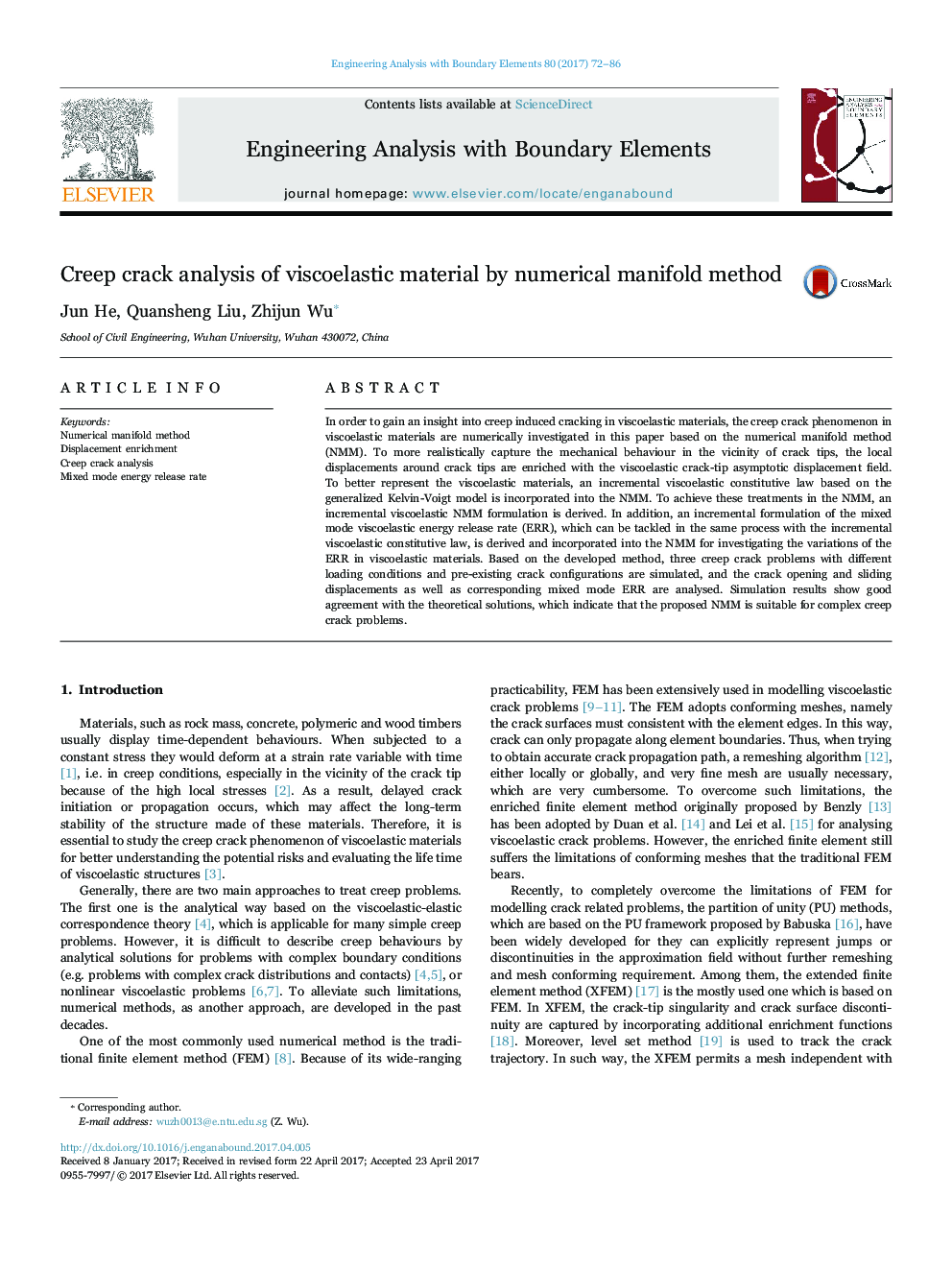 Creep crack analysis of viscoelastic material by numerical manifold method