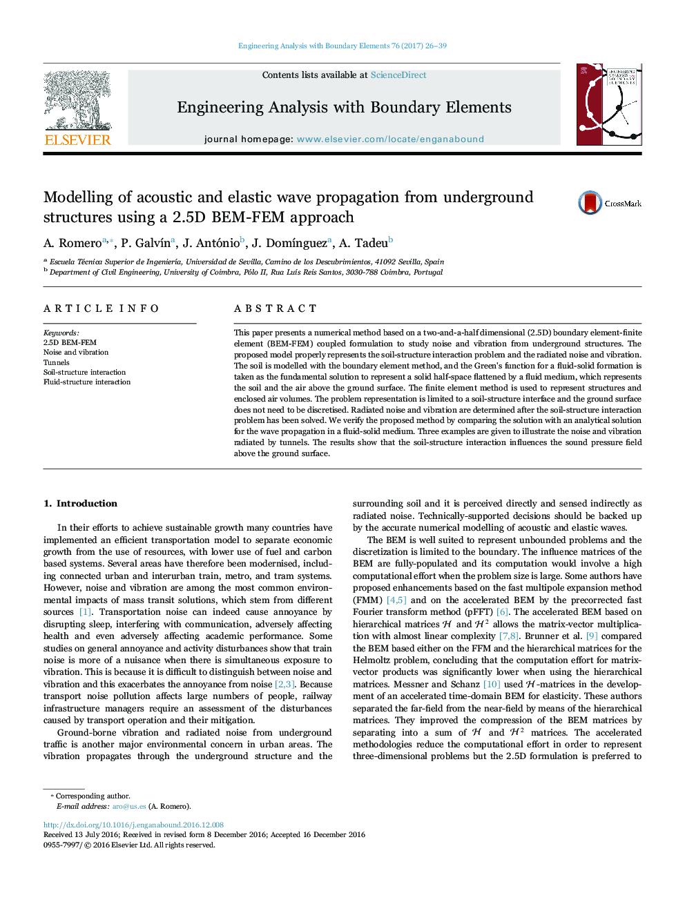 Modelling of acoustic and elastic wave propagation from underground structures using a 2.5D BEM-FEM approach