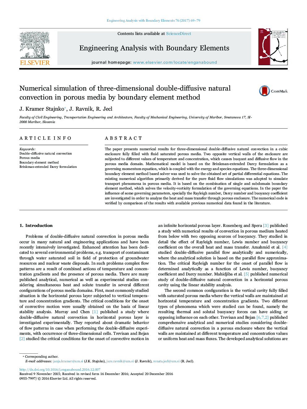 Numerical simulation of three-dimensional double-diffusive natural convection in porous media by boundary element method