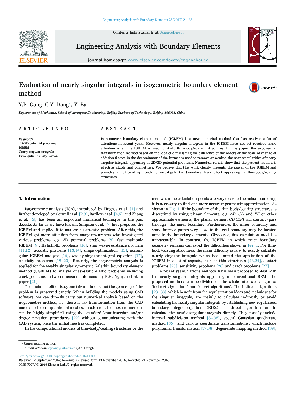 Evaluation of nearly singular integrals in isogeometric boundary element method