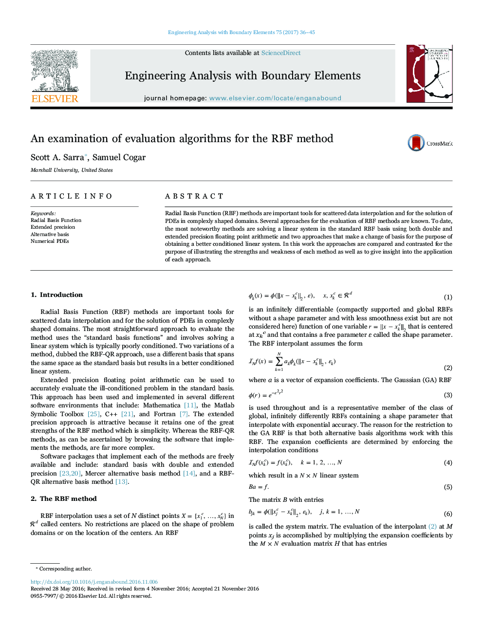 An examination of evaluation algorithms for the RBF method