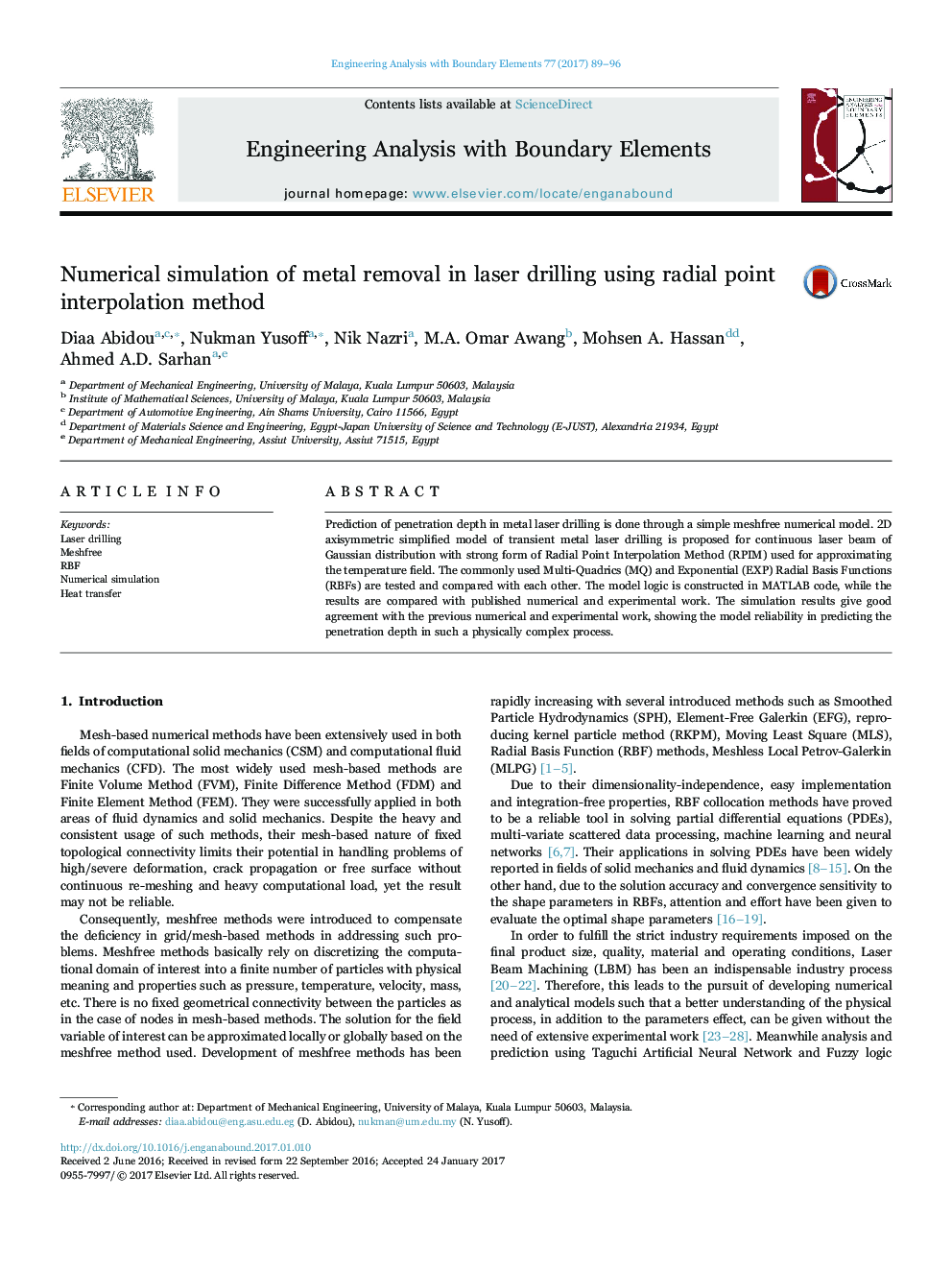 Numerical simulation of metal removal in laser drilling using radial point interpolation method