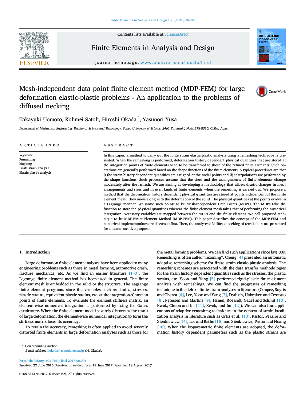 Mesh-independent data point finite element method (MDP-FEM) for large deformation elastic-plastic problems - An application to the problems of diffused necking