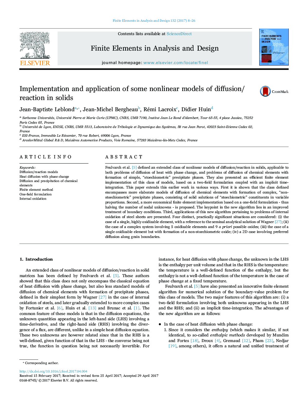 Implementation and application of some nonlinear models of diffusion/reaction in solids