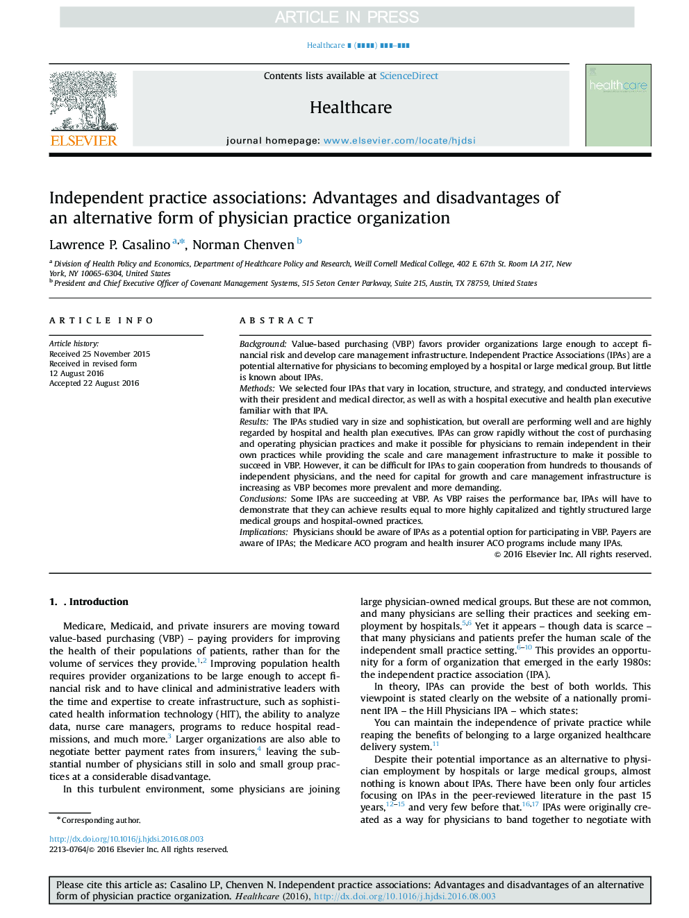 Independent practice associations: Advantages and disadvantages of an alternative form of physician practice organization