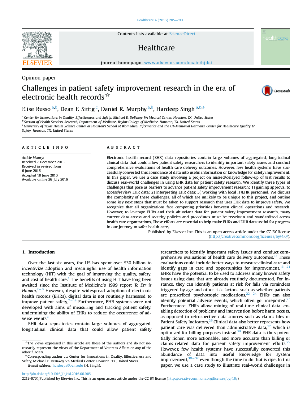 Challenges in patient safety improvement research in the era of electronic health records