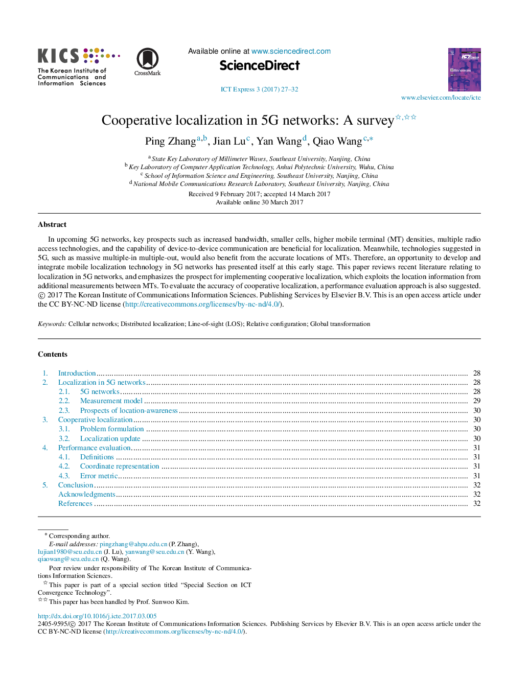 Cooperative localization in 5G networks: A survey