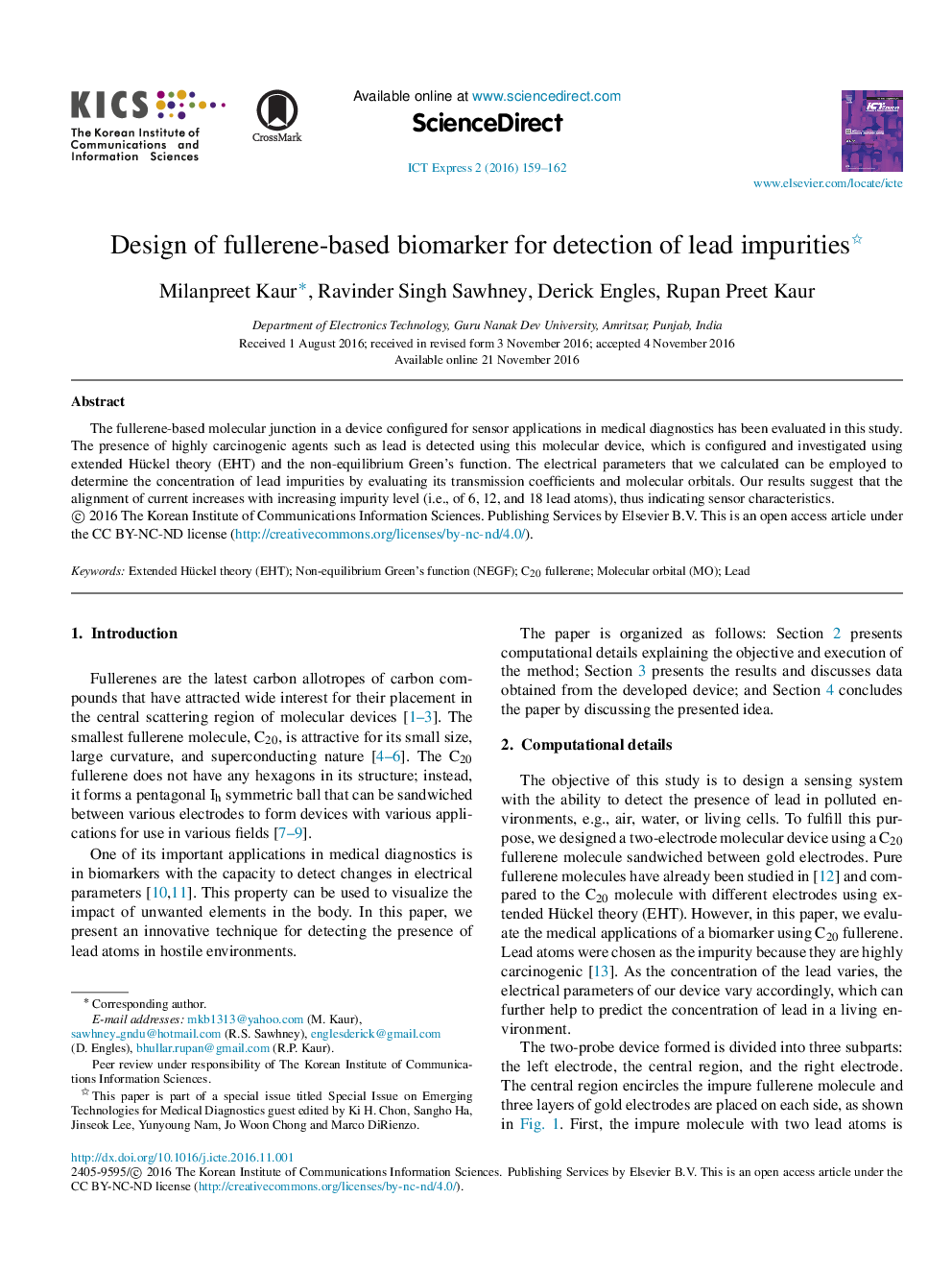 Design of fullerene-based biomarker for detection of lead impurities