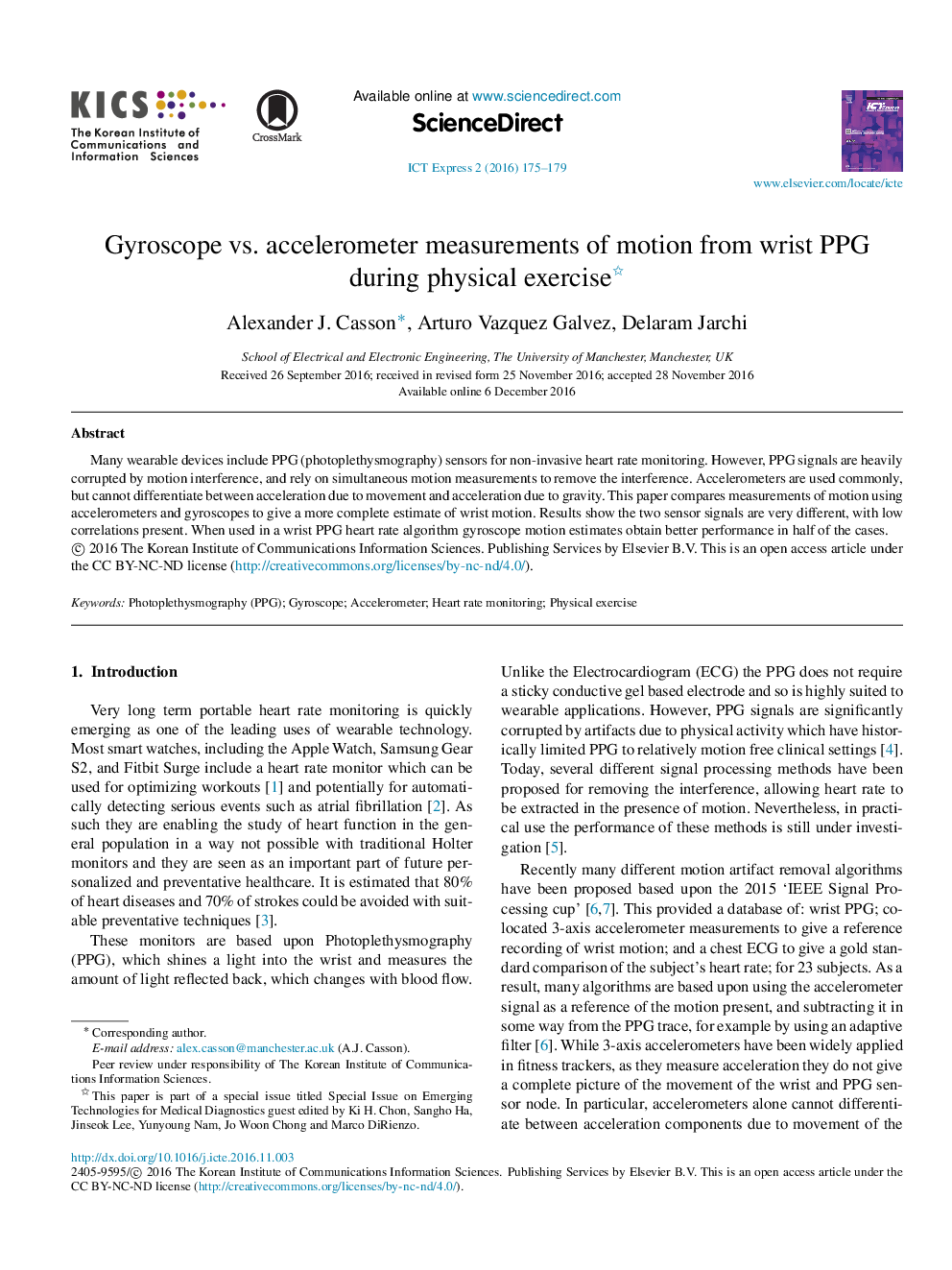 Gyroscope vs. accelerometer measurements of motion from wrist PPG during physical exercise